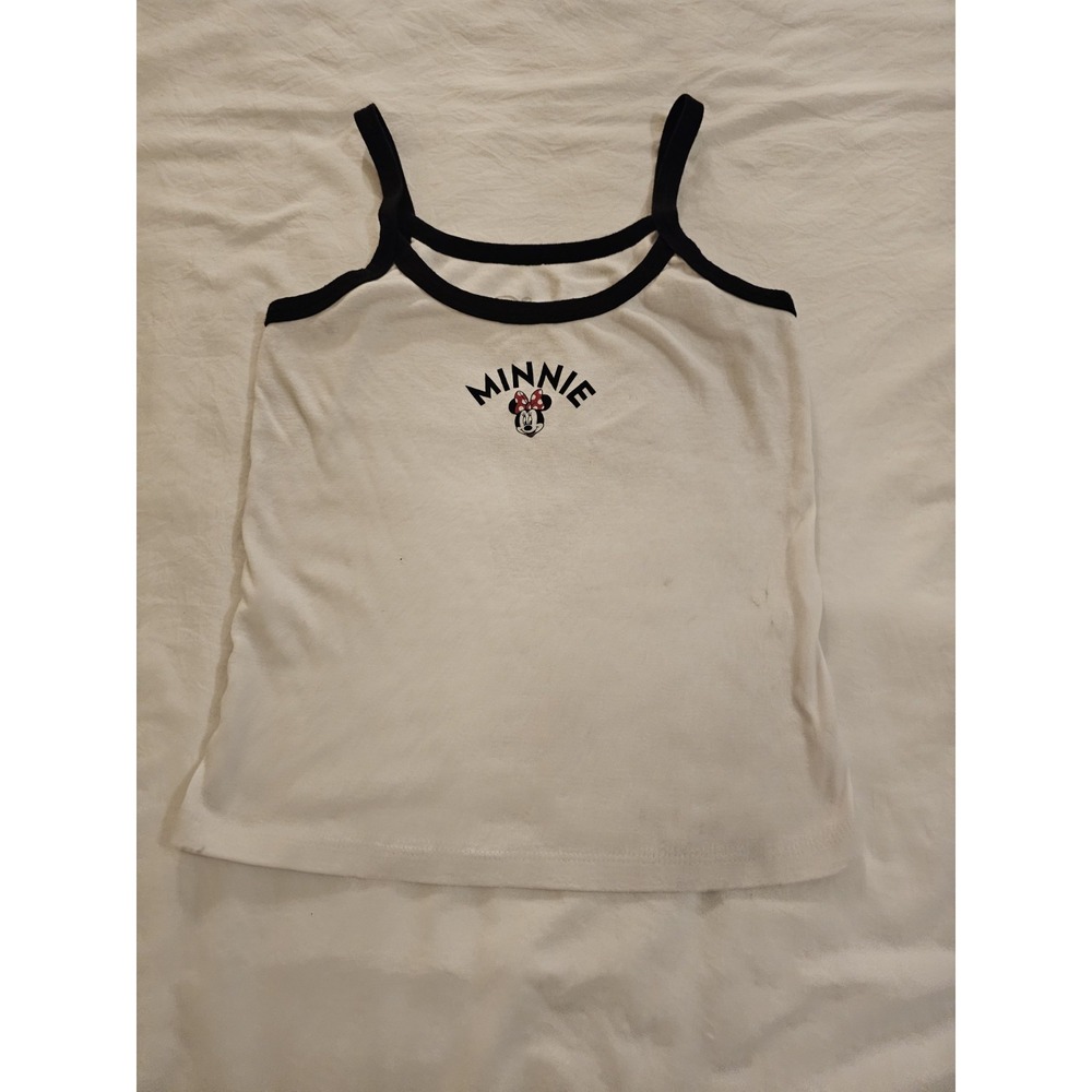 Disney‎ Minnie Mouse White Tank Top Black Trim Spaghetti Straps Girls